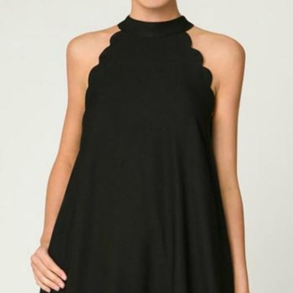 Scalloped Halter Little Black Dress